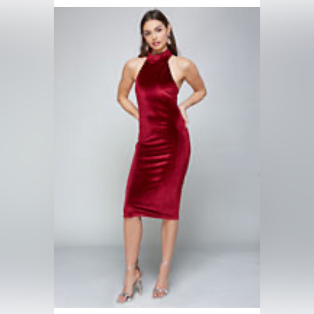 bebe Velvet Mock Neck Midi Dress